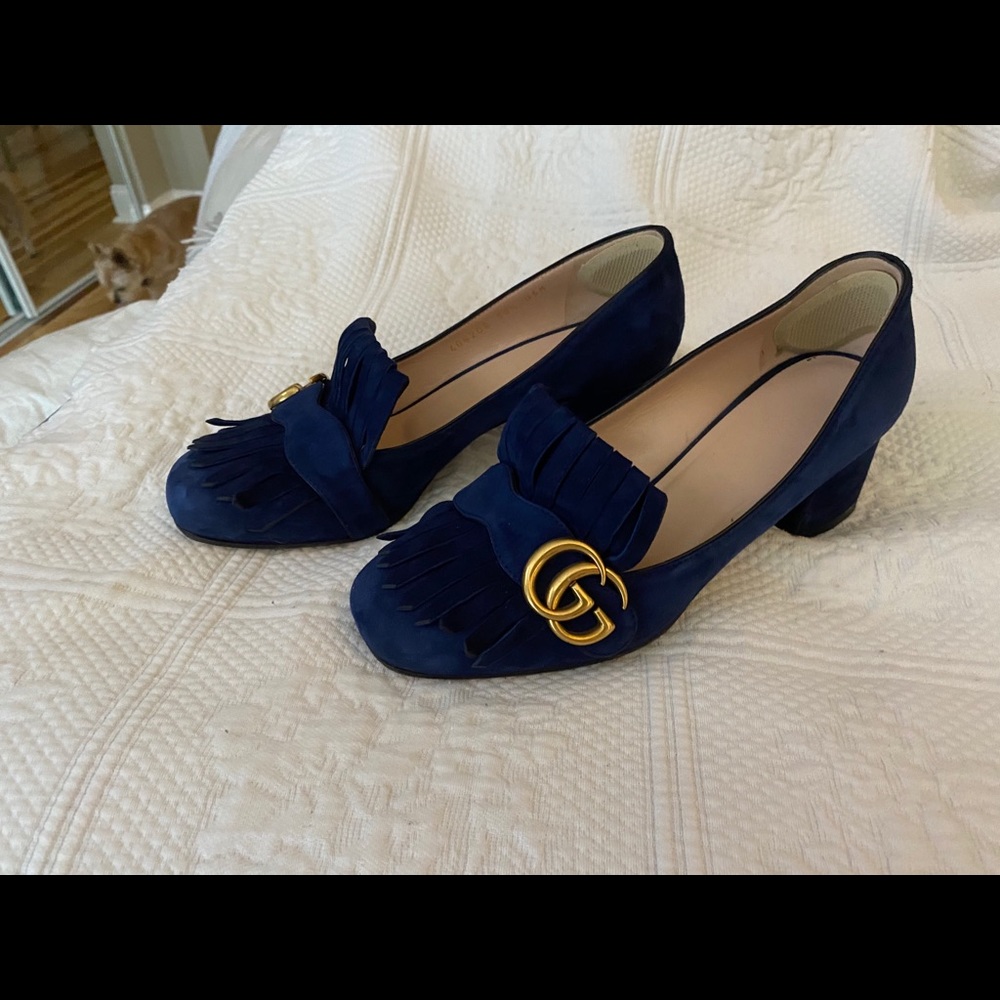 Gucci Marmont Suede Mid-Heel Pumps